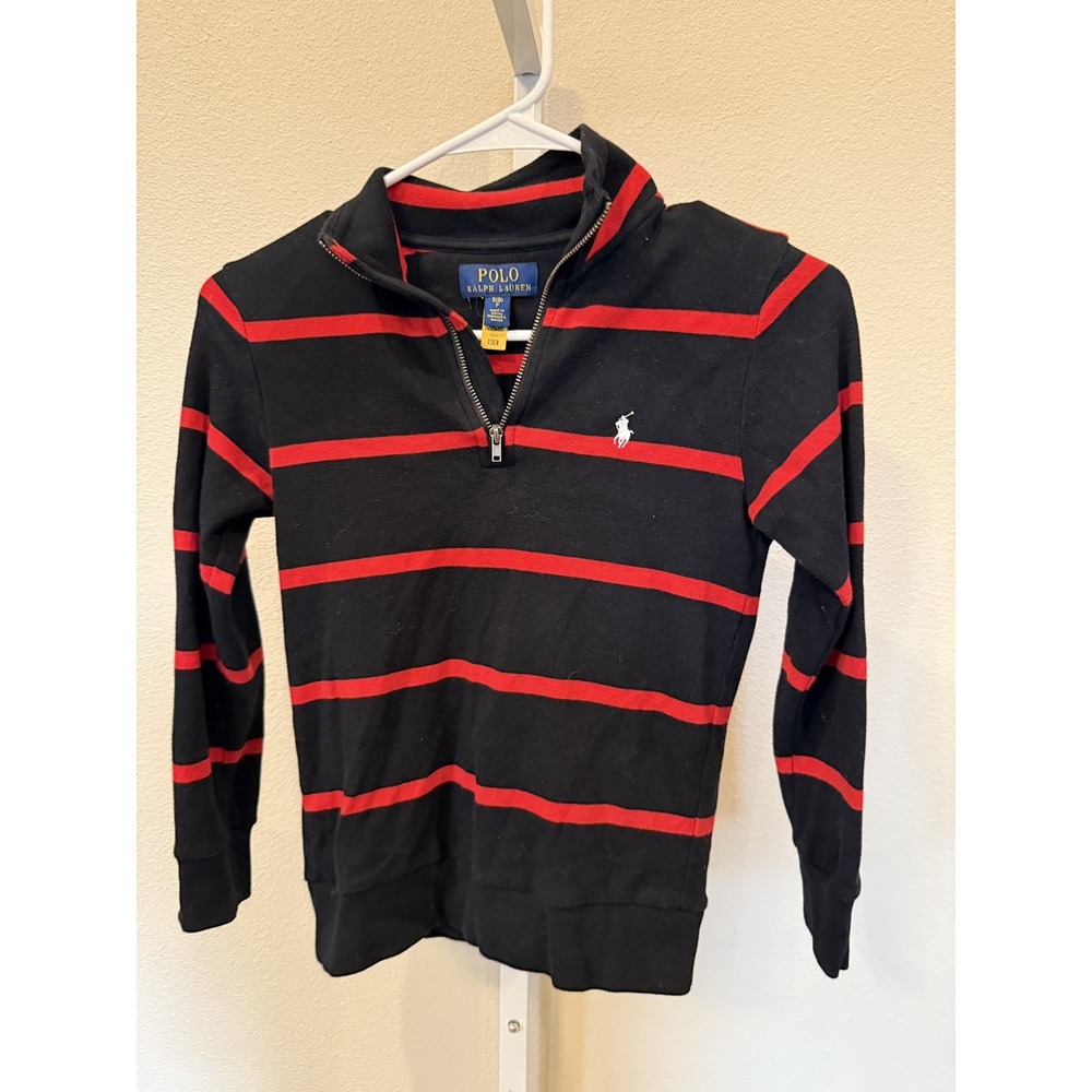 Boys Polo Ralph Lauren 1/4 Zip Pullover Size 7 Black Red Pony Preppy Sweater
